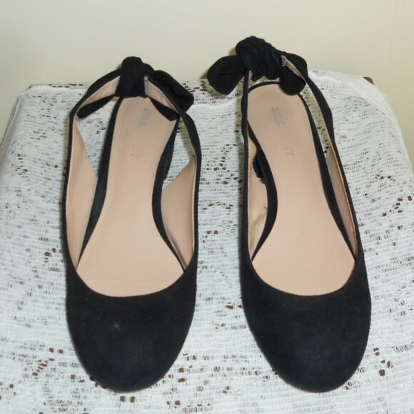 Sole Society 7 1/2 Black Velvet Slingback Heels Bsck Bow - Picture 2 of 9